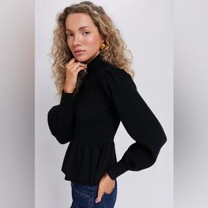 TUCKERNUCK Hyacinth House Black Peplum Peggy Sweater Knit Size XXS